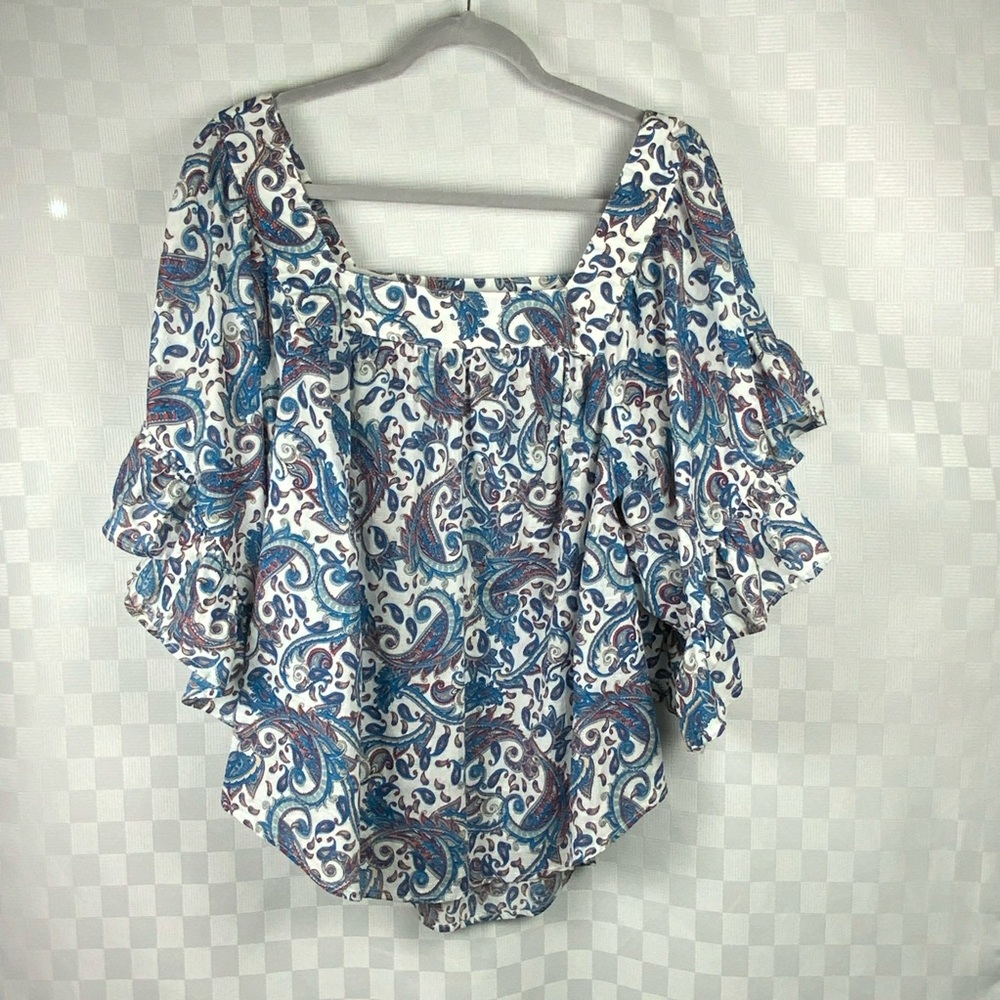Terra & Sky Blue and White Paisley Short Sleeve Blouse Flowy Women’s 1X